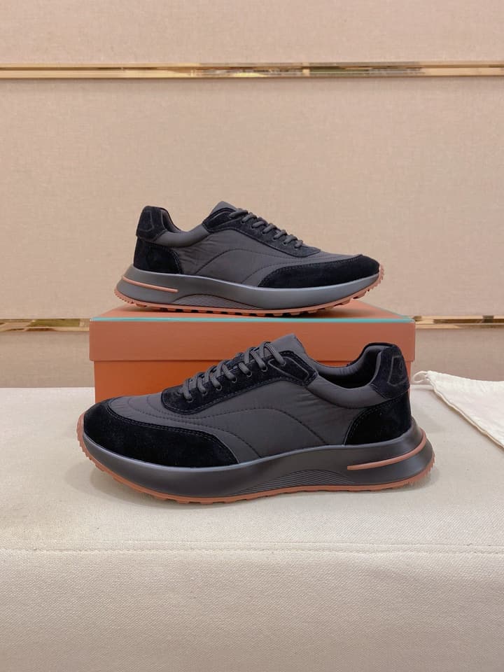 Loro Piana Men's Wind Fiber Knit Running Sneakers in Dark Grey Black