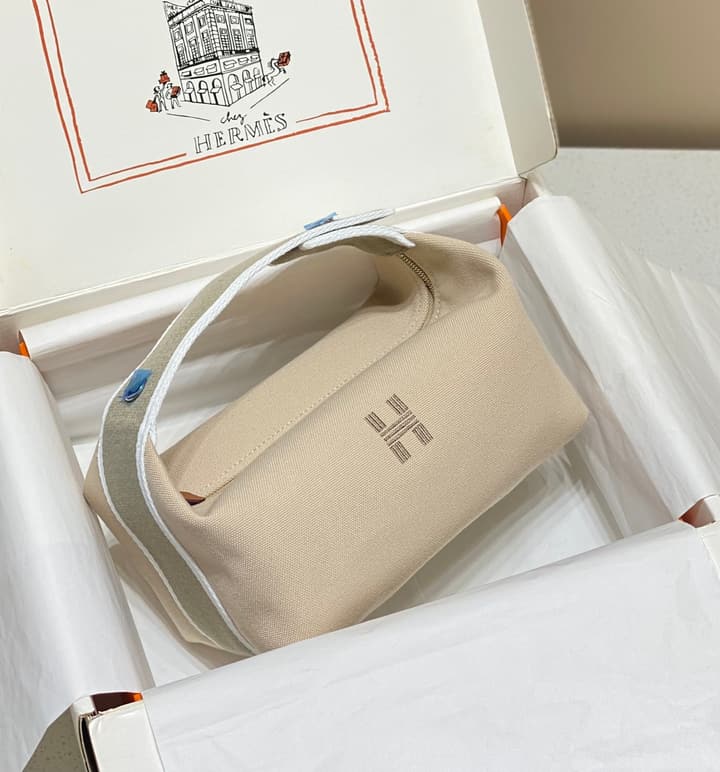 Hermès Trousse Bride-A-Brac Canvas Pouch in Beige