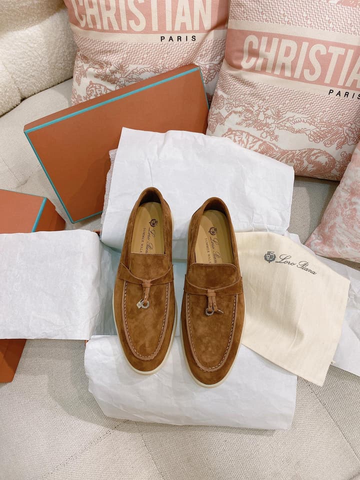 Loro Piana Glossy Cashmere Loafers in Blush Pink Suede