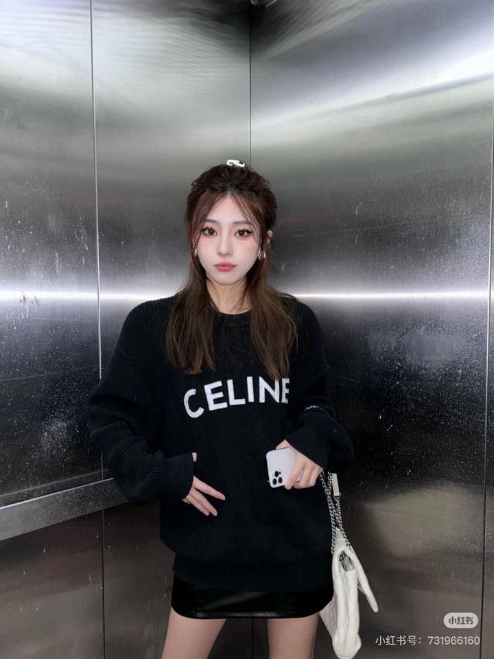 Celine Classic Embroidered Crewneck Sweater in Army Green
