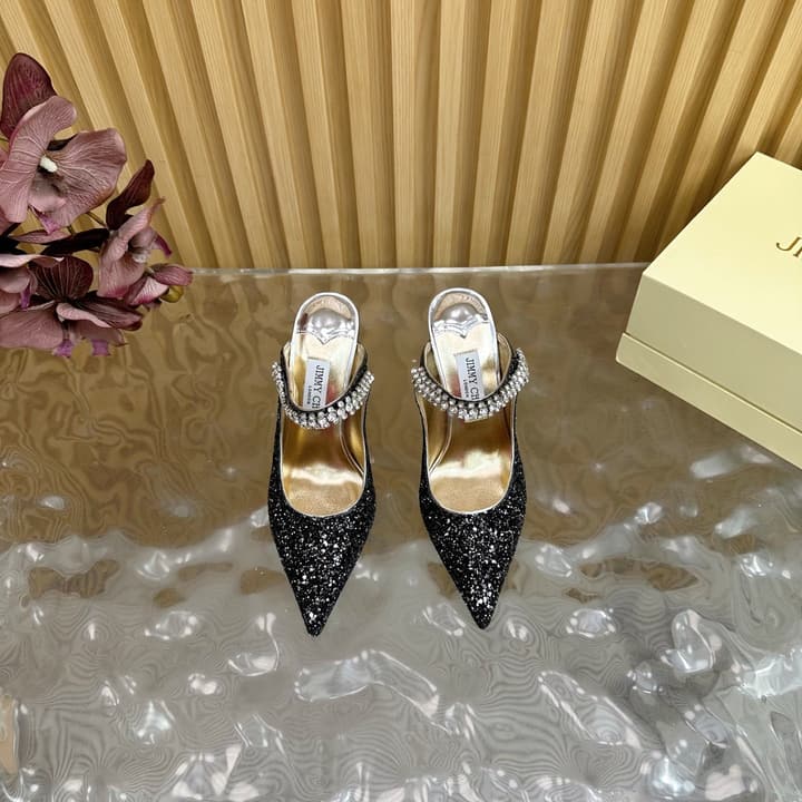 Jimmy Choo Sequined Evening Heels – 2025SS in Nude Shimmer