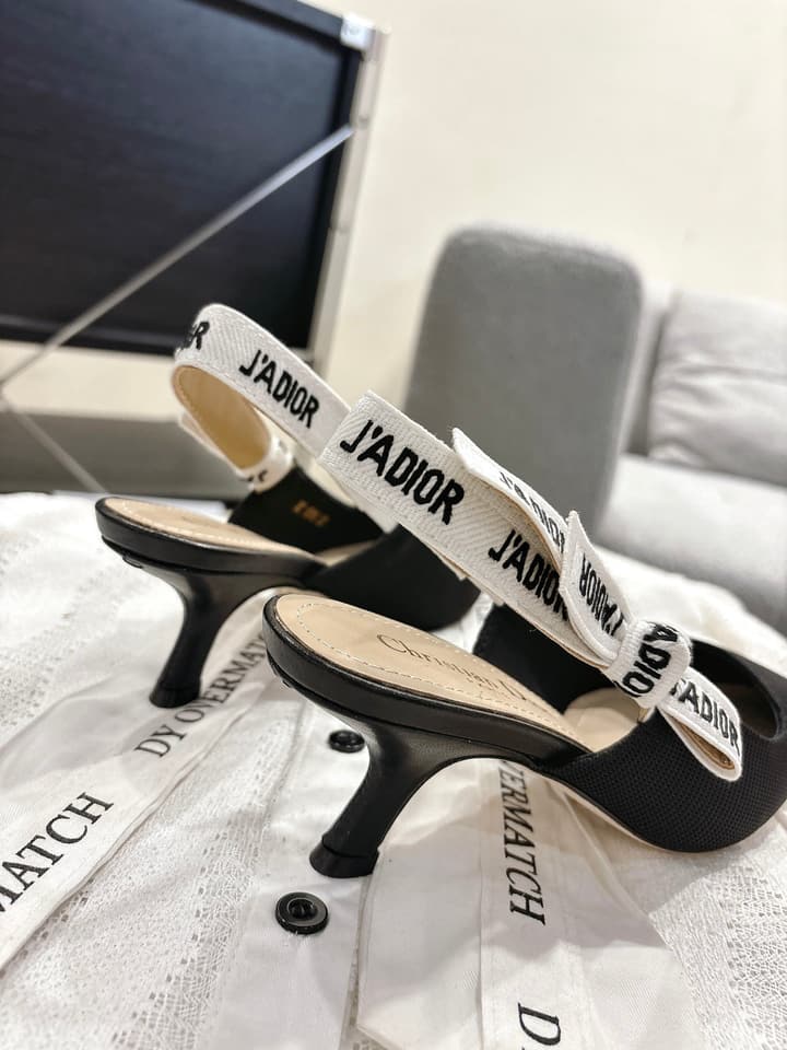 Dior J'Adior Embroidered Kitten Heel Sandals in Black Shimmer Fabric