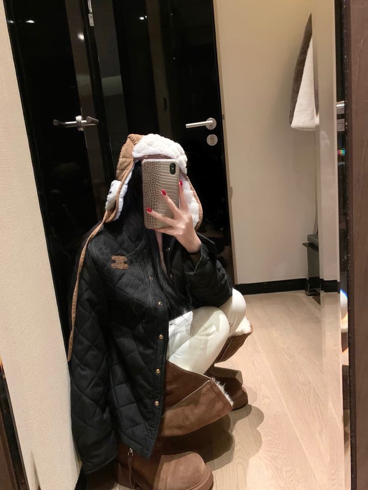 Celine Triomphe Custom Metal Button Puffer Jacket in Black Quilted Jacket