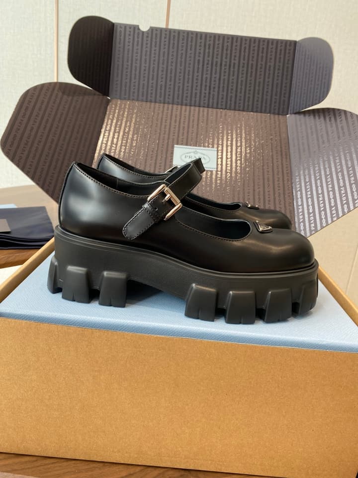 Prada Monolith Platform Mary Jane Shoes in Cream