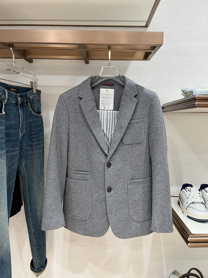 Brunello Cucinelli Men's Slim Fit Mixed Fabric Blazer – 2025FW in Dark Charcoal Gray