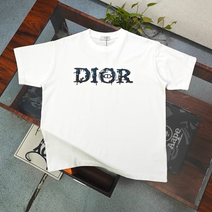 Dior Rhinestone Logo Embroidery T-Shirt – 2026SS in Black