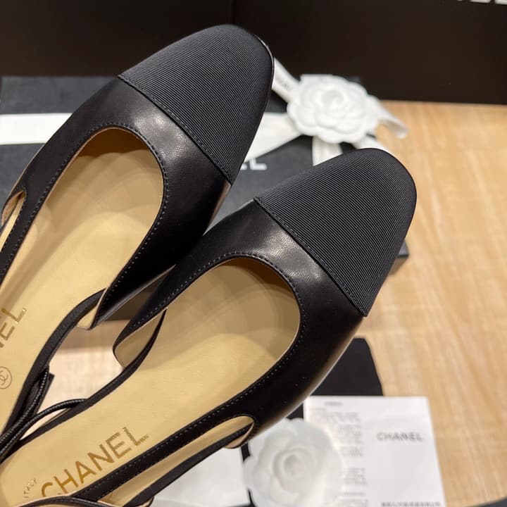 Chanel Classic Slingback Heels in Black Polished Finish