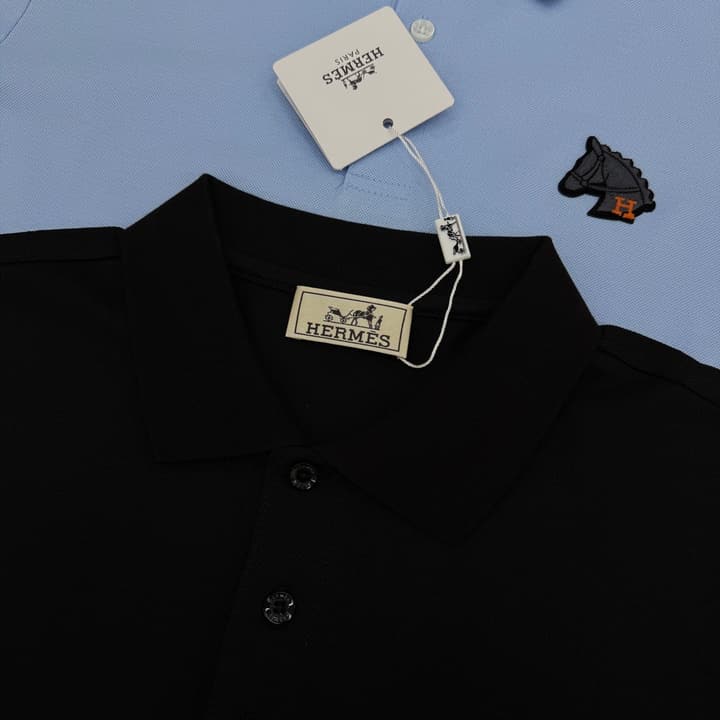 Hermès 3D Horse Flocking Polo Shirt in Black