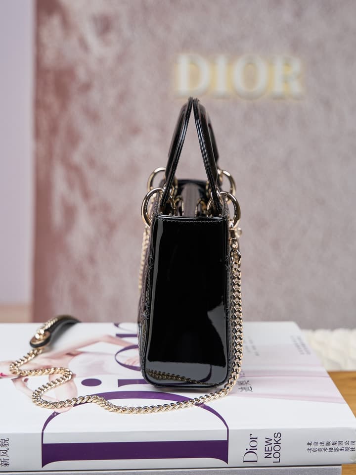 Dior Lady Dior Mini Patent Crossbody Bag in Cherry Red Patent