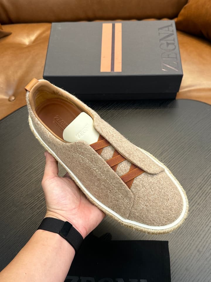 Zegna Triple Stitch Low-Top Sneakers in Dark Charcoal