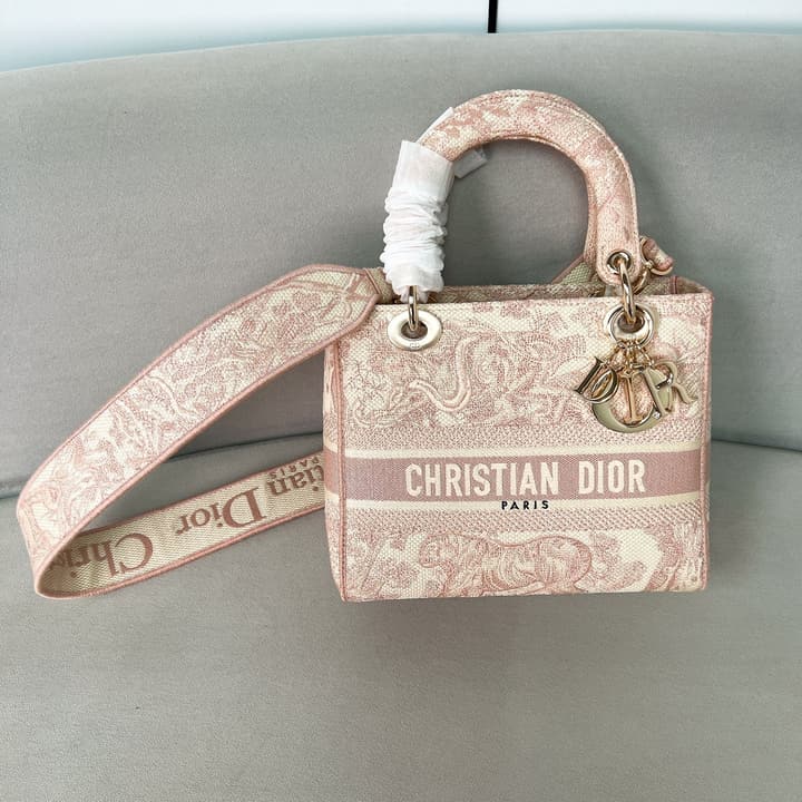 Dior Lady D-Lite Medium Shoulder Bag in Pink Embroidered Tiger