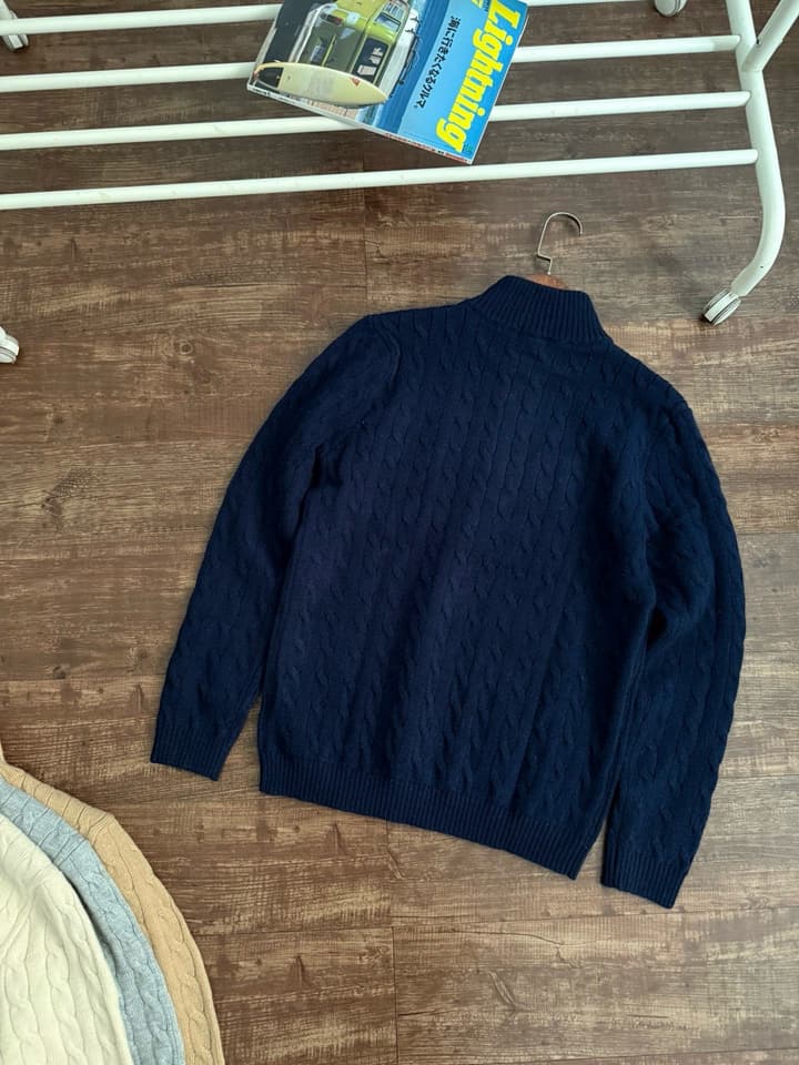 Ralph Lauren Half-Zip Cable Knit Sweater in Khaki