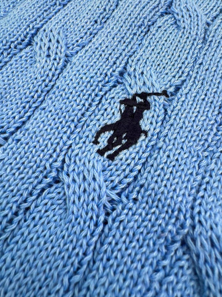 Ralph Lauren Cable-Knit Short-Sleeve Sweater in Glacier Mist Blue