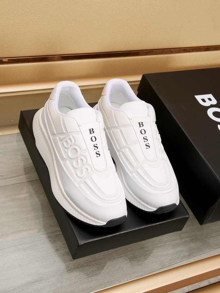 Boss New Men's Luxury Athletic Sneakers in Black With White Detail