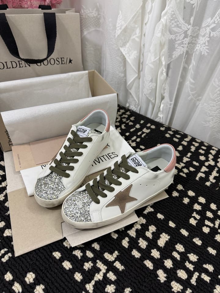 Golden Goose Super Star Rhinestone Leather Sneakers in Grey Suede Black Leather White Star