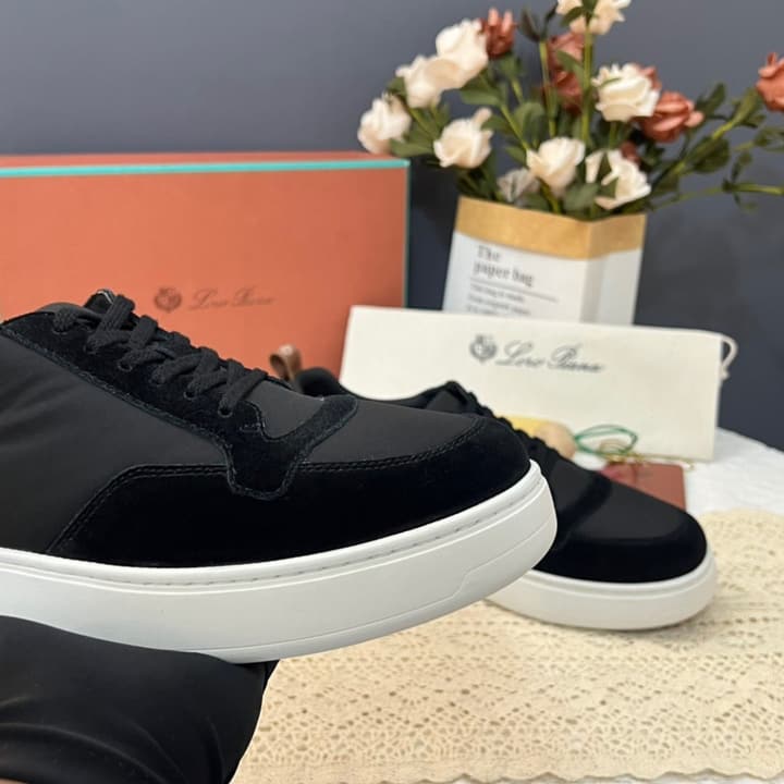 Loro Piana Men's Classic Jogging Sneakers in Black Slip-on
