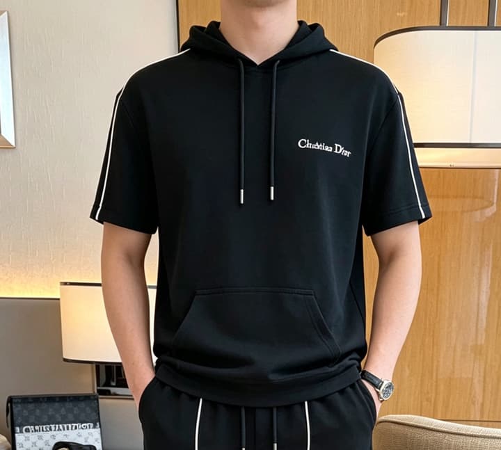 Dior Classic Air Layer T-Shirt and Shorts Set – 2026 Summer Collection in Black Crewneck Oblique Stripe