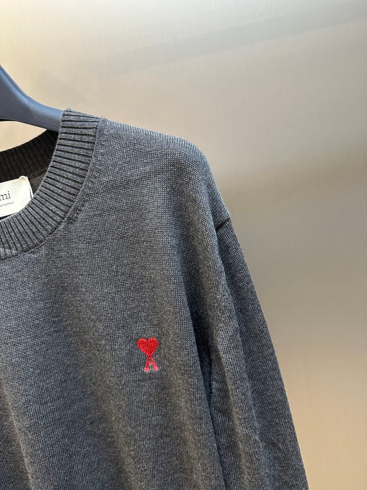 AMI Paris Heart Embroidery Merino Sweater in Classic Black