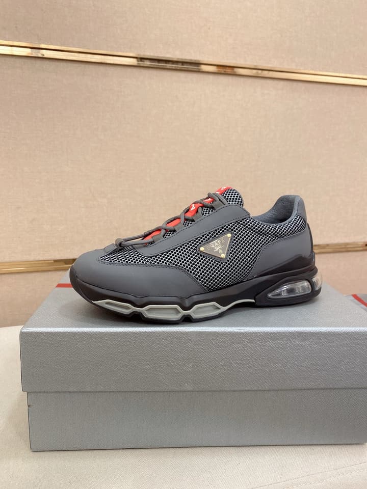 Prada Men's Leather Mesh Sneakers – New Collection in Charcoal Grey