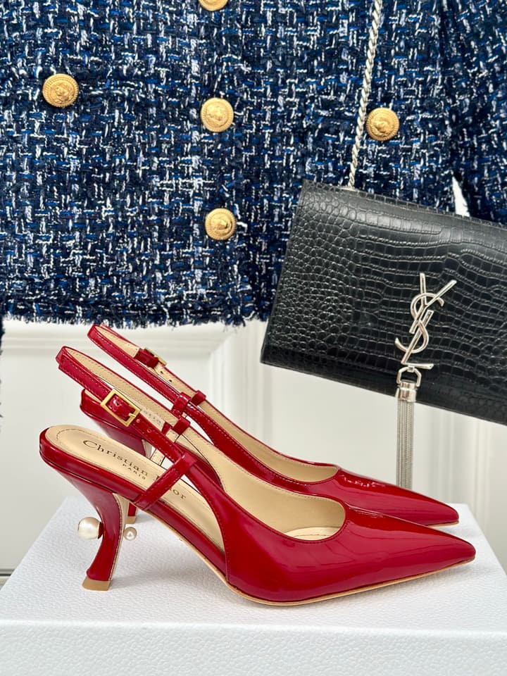 Dior Pearl Heel Pointed-Toe Slingback Mules – Spring/Summer Collection – 2024 in Black Leather
