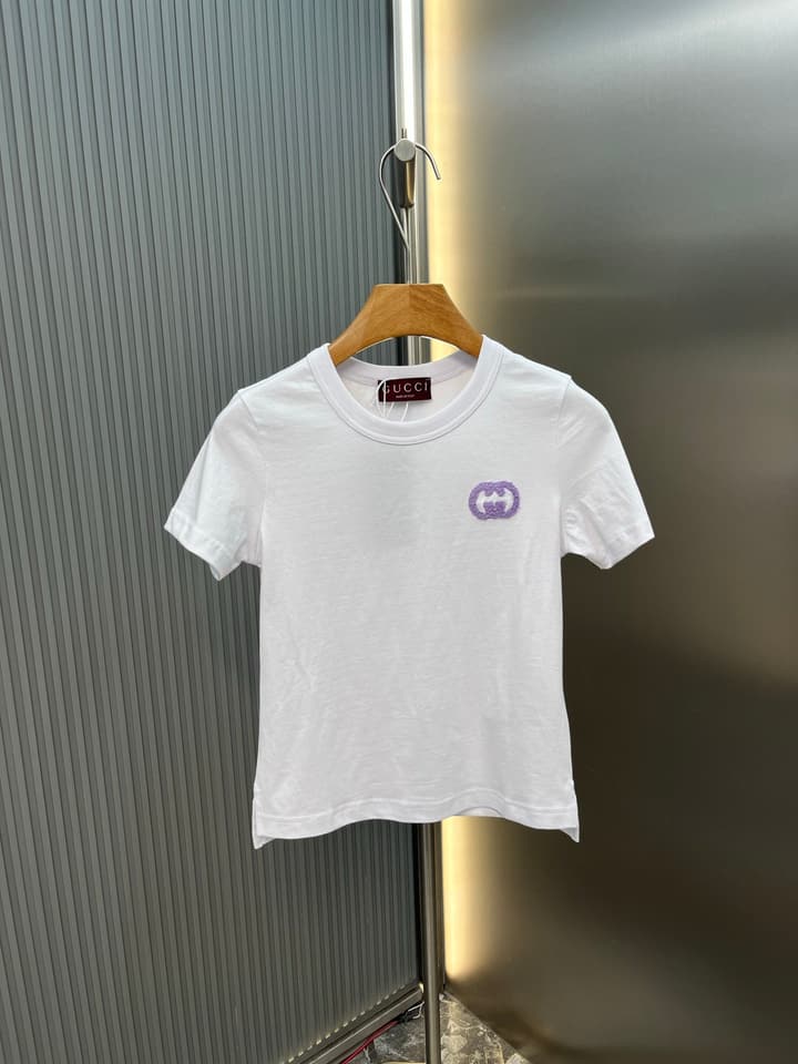 Gucci Fleece Logo Knit Cotton T-Shirt – 2026SS in White - Purple Logo