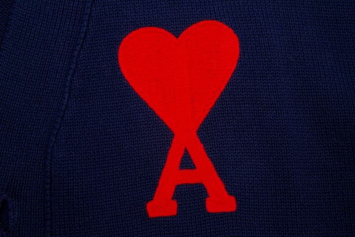 Ami Paris Classic Heart Embroidered Cardigan Sweater in Black
