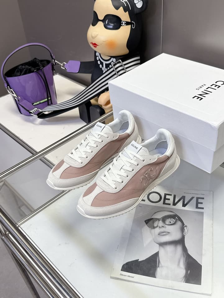 Celine Racer Women's Low-Top Sneakers in Black With White Laces