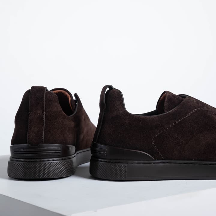 Zegna SECONDSKIN Triple Stitch Low-Top Sneakers in Navy Smooth Leather