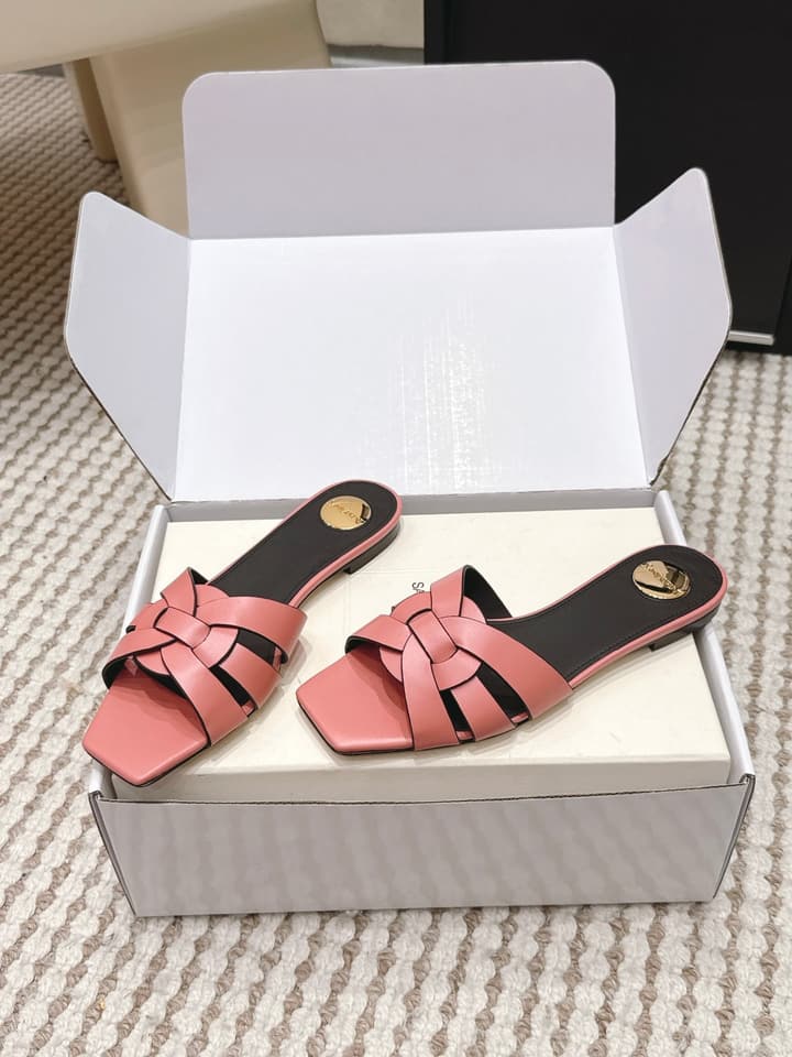 Saint Laurent Melody Square Toe Flat Sandals – 2026SS in Burgundy Patent
