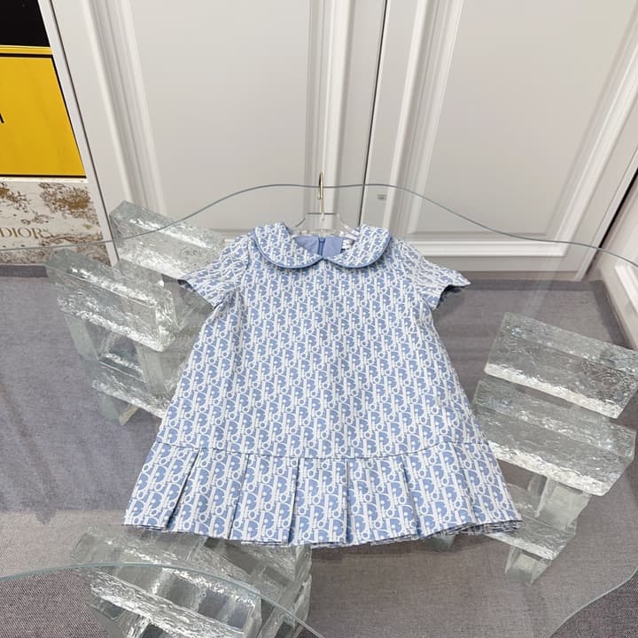Dior Kids Monogram Pleated Dress Sibling Set – 2026SS – Kids Collection in Light Blue Monogram