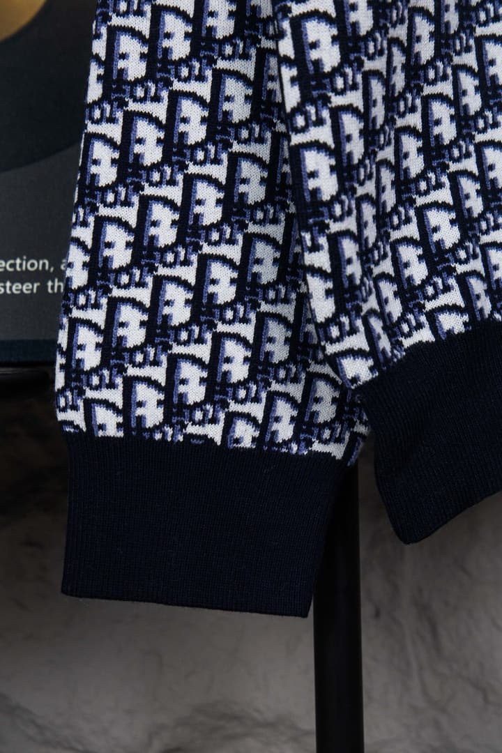 Dior Monogram Double-Sided Jacquard Crewneck Sweater – 24SS in Navy Monogram Pattern