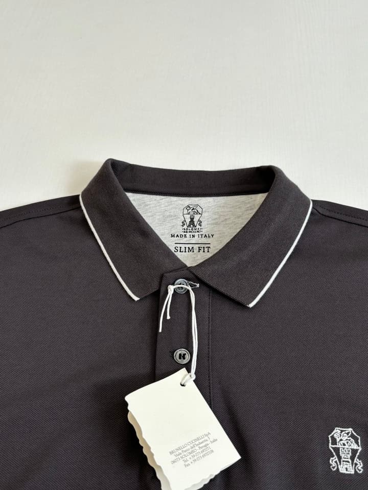 Brunello Cucinelli BC Logo Embroidered Polo Shirt – 2025 in Charcoal Grey