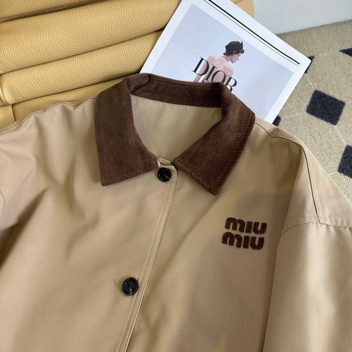 Miu Miu Collar Patchwork Trench Coat – 25SS in Creamy Beige