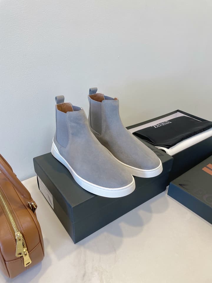Zegna COUTURE Triple Stitch Leather Sneakers in Black Suede With Dark Sole