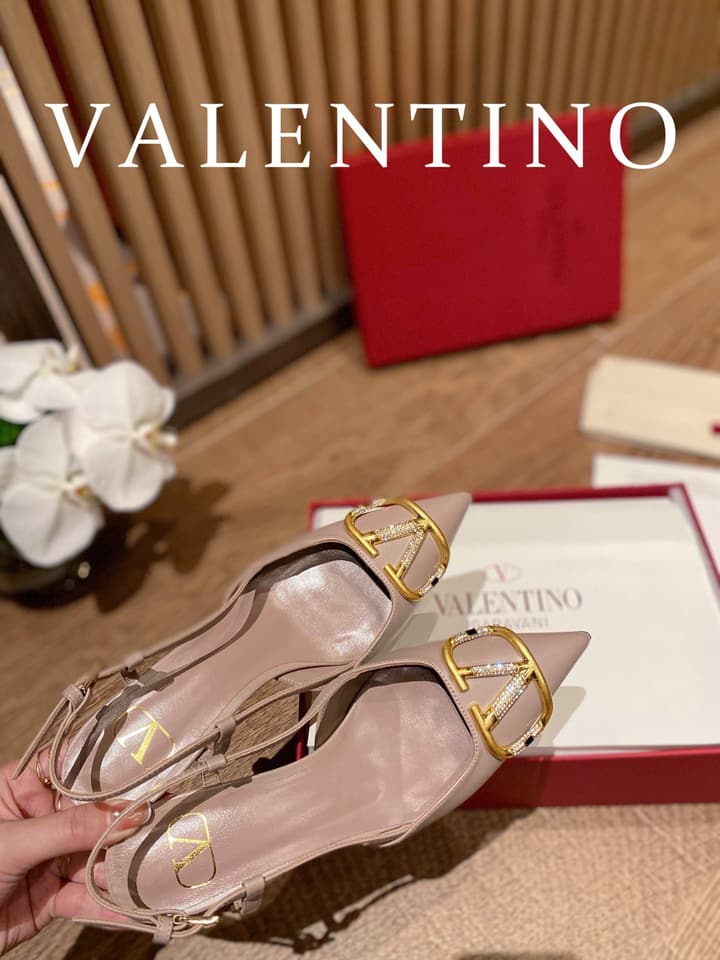 Valentino VLogo Signature Rhinestone Low-Heel Pumps – 2022 Collection in Nude Beige