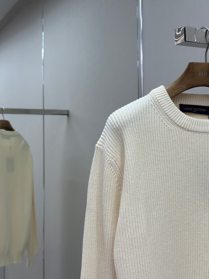 Louis Vuitton Logo Embroidered Knit Sweater in Creamy Off-white Knit