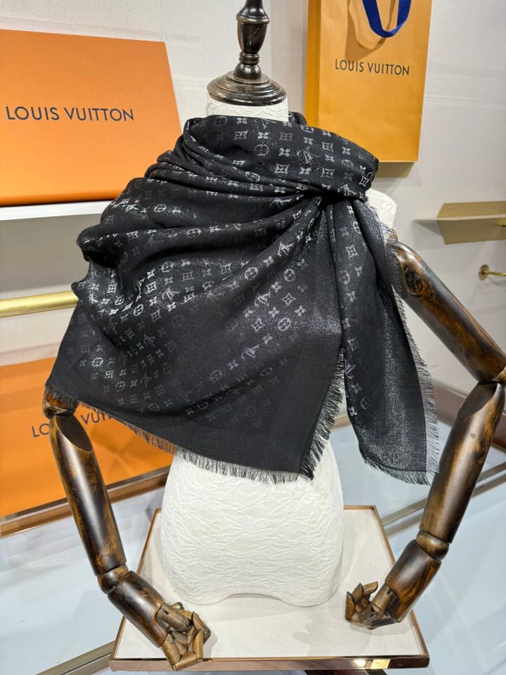 Louis Vuitton Classic Monogram Silk Wool Shawl in Beige