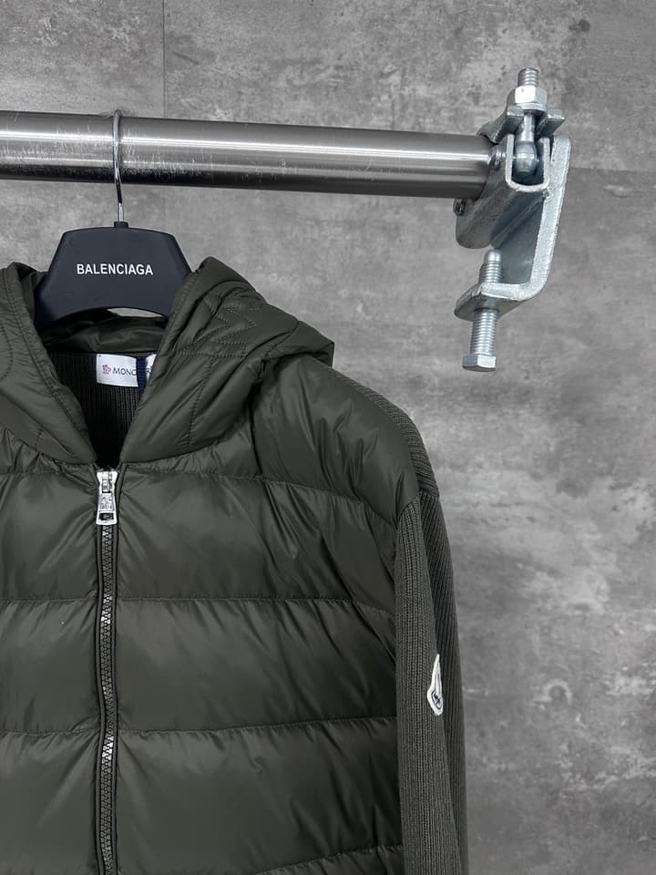 Moncler Hooded Wool Knit Spliced Down Jacket – Early Autumn Collection in Black