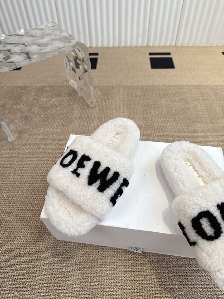Loewe Classic Autumn/Winter Wool Slippers in Black With White Text