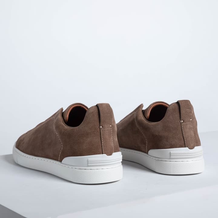 Zegna SECONDSKIN Triple Stitch Low-Top Sneakers in Navy Smooth Leather