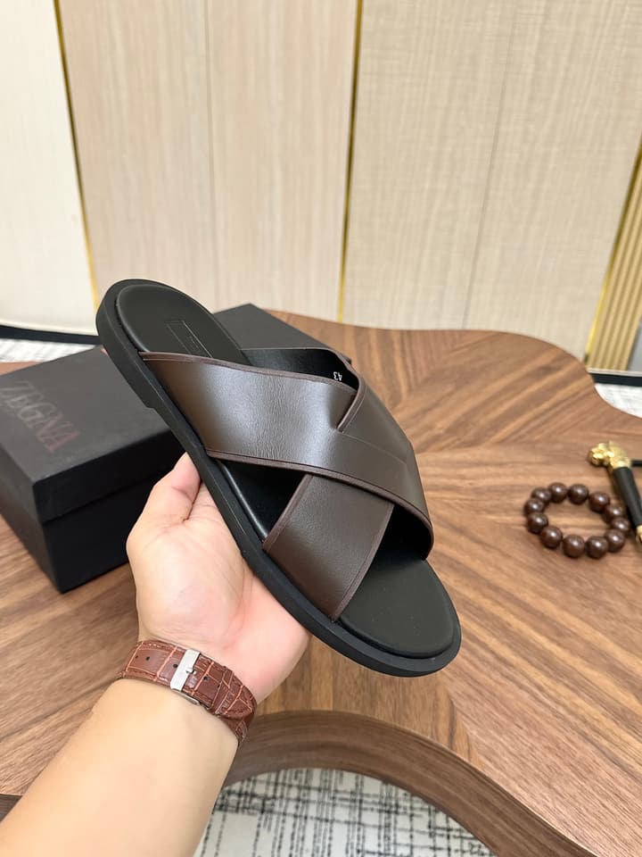 Zegna Men's Cross Strap Leather Slippers