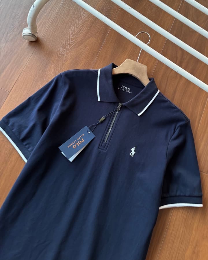 Ralph Lauren Half-Zip Contrast Trim Polo Shirt – 2025 Collection in Grey