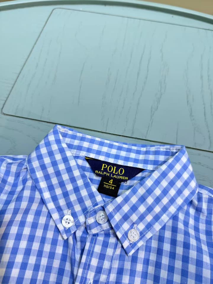 Ralph Lauren Polo Kids Embroidered Shirt – 2025SS – Kids Collection in White And Blue Gingham