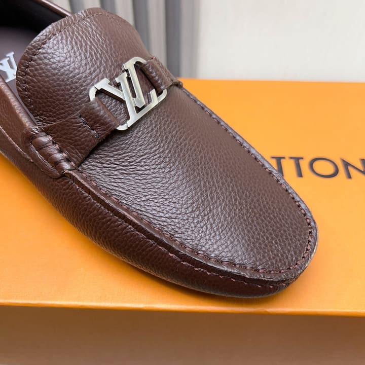 Louis Vuitton Pebbled Leather Driving Shoes in Black Smooth Leather