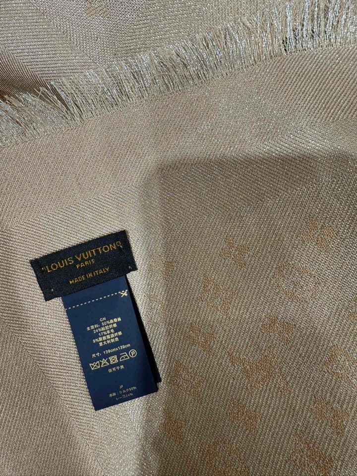 Louis Vuitton Classic Monogram Silk Wool Shawl in Beige