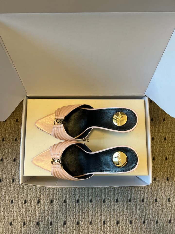 Saint Laurent Ruched Leather Mules – 26SS in Beige