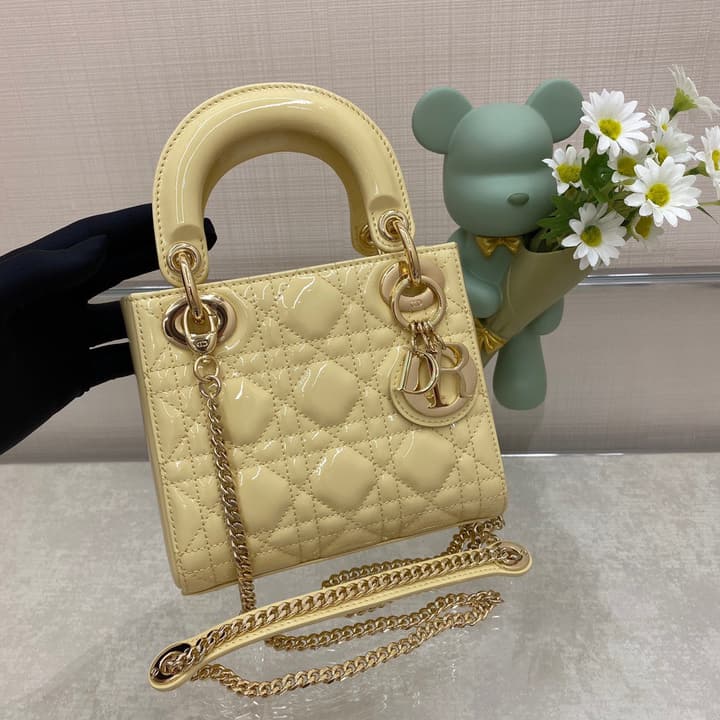 Dior Lady Dior Mini Patent Crossbody Bag in Cherry Red Patent