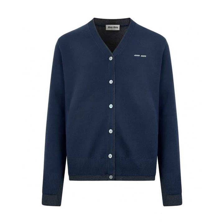 Miu Miu Inlaid Logo Knitted Cardigan in Black