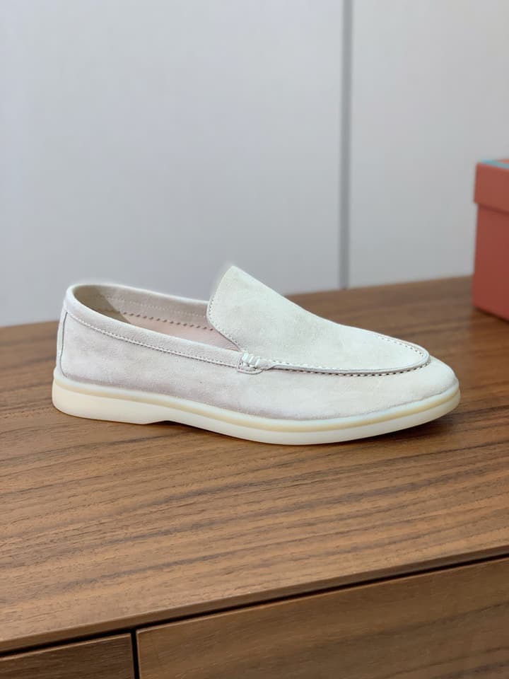 Loro Piana Glossy Cashmere Loafers in Blush Pink Suede