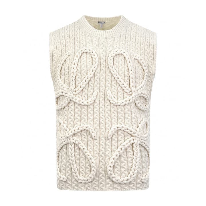 Loewe Anagram Braided Knit Sweater Vest in Apricot